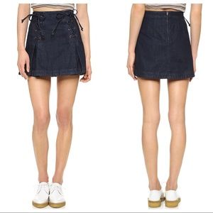 New with tags Free People Denim Lace Up Pleated Skirt 12